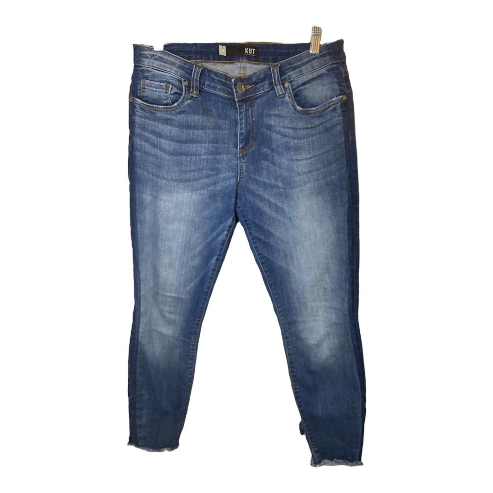 KUT From The Kloth Jeans Women's Size 10 Blue Denim Frayed Hem Pockets
